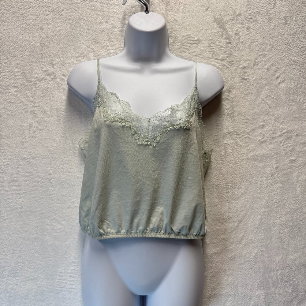 Victoria's Secret Camisole Tank Womens Medium Light Green Lace Romantic Girlie